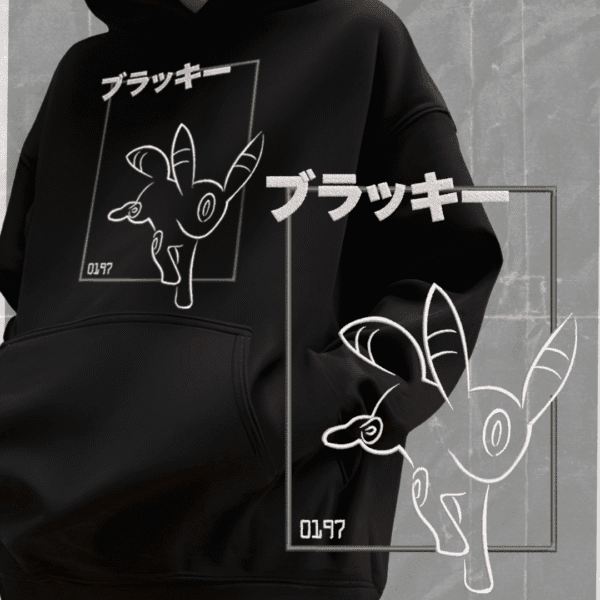 Poleron negro con diseño de anime Umbreon