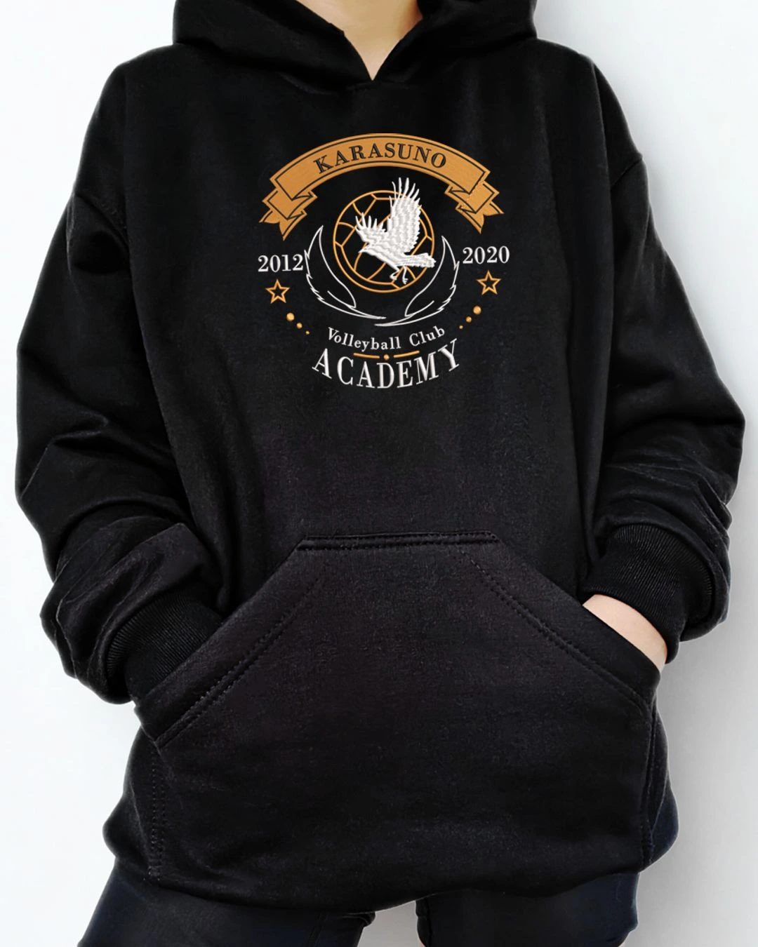 Poleron negro con diseño de anime Karasuno, discreto, haikyuu