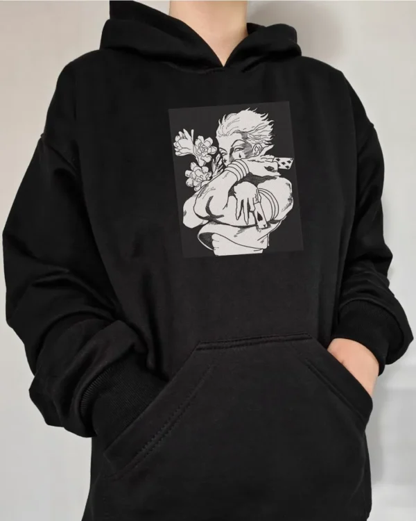 Poleron negro con diseño de anime, Hisoka Hunter x