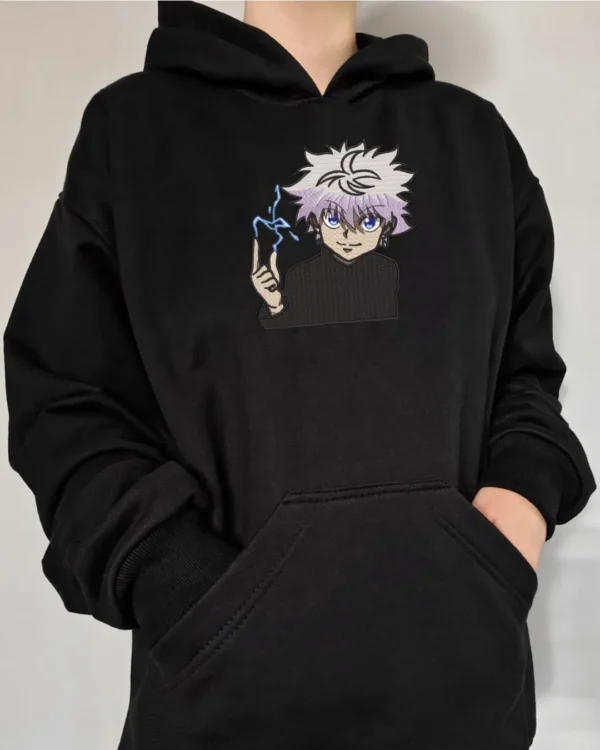 Poleron negro con diseño de anime, Killua Hunter X