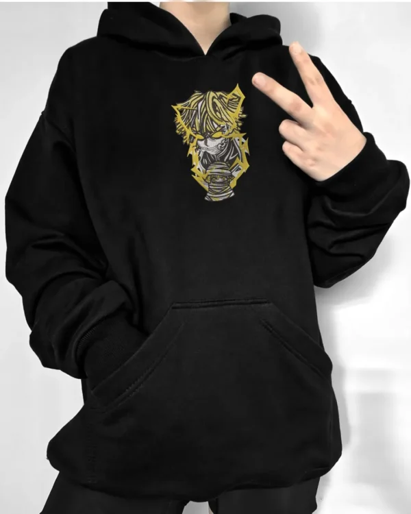 Poleron negro con diseño de anime Zenitsu, Kimetsu
