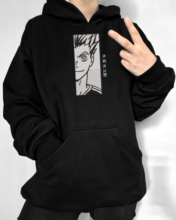Poleron negro con diseño de anime Bokuto, haikyuu