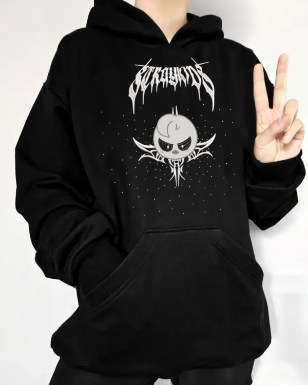 Poleron negro con diseño de k-pop, evil bbokari