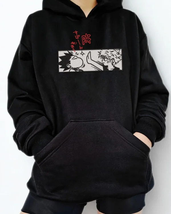 Poleron negro con diseño de anime, Gon y Killua