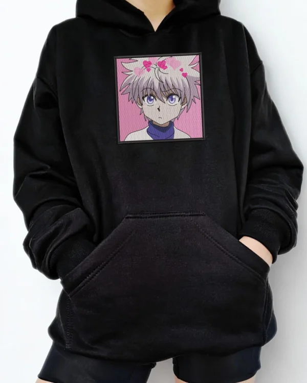 Poleron negro con diseño de anime, Killua Hunter x